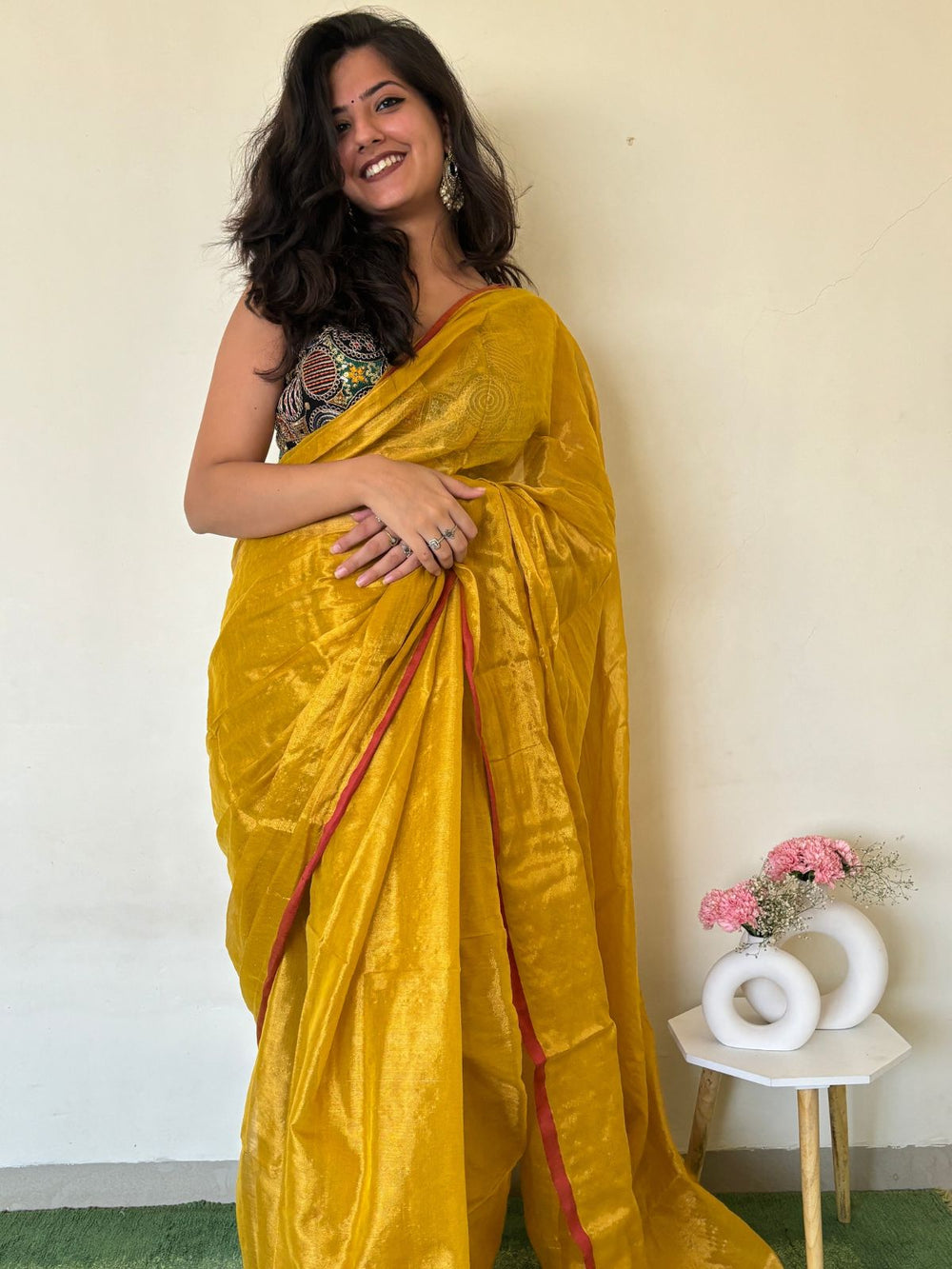 Srijita tissue saree in turmeric yellow