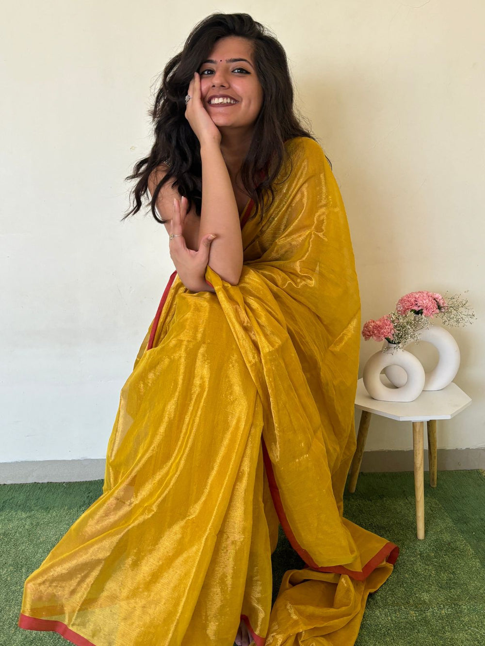 Srijita tissue saree in turmeric yellow