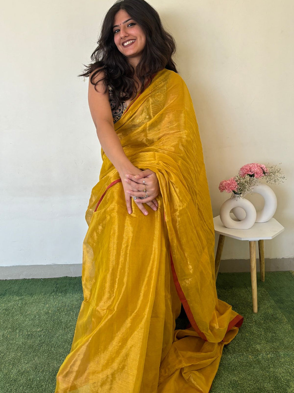 Srijita tissue saree in turmeric yellow