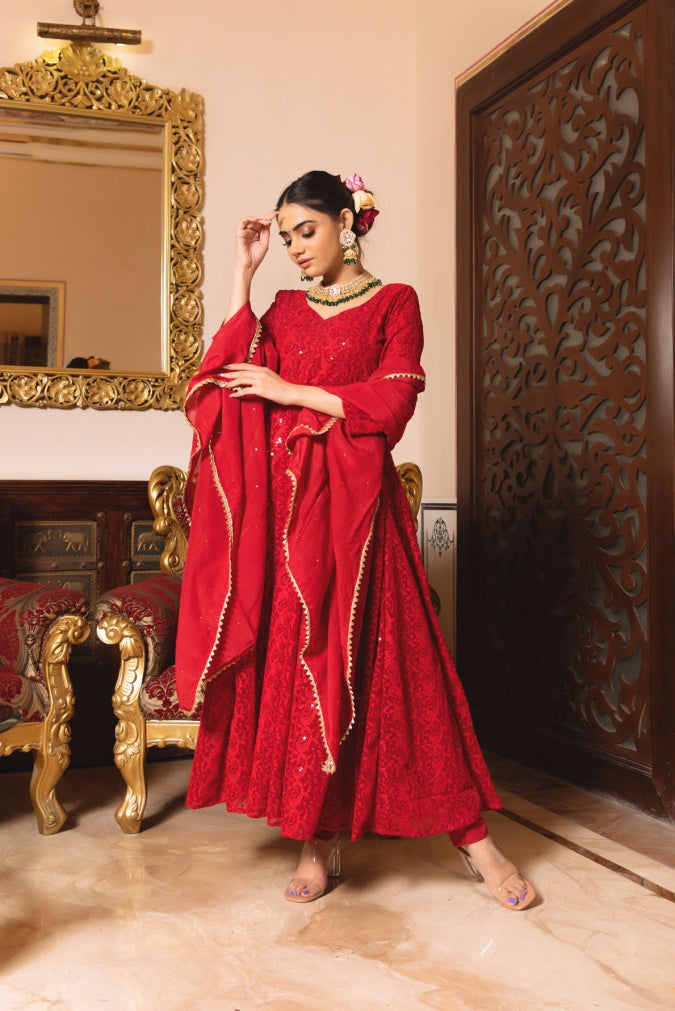 Suvarna anarkali  red suit set