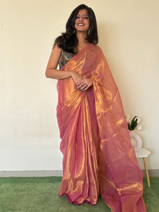 Sukanya tissue saree in dusky pink